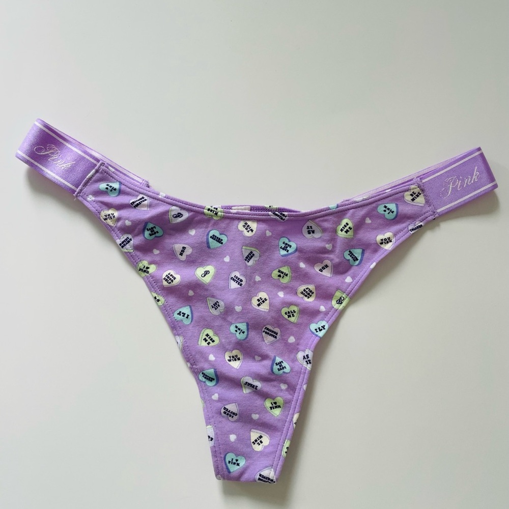 Pink Victoria's Secret Lavender Candy Hearts Thong